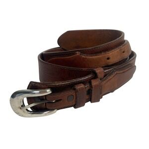 Justin Mens Western‎ Leather Belt Silver Buckle Embossed Brown Size XL